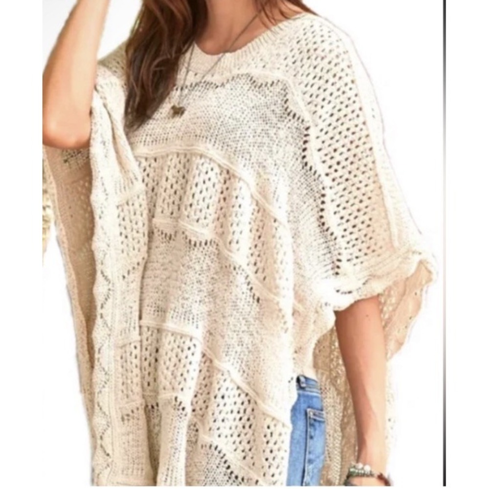 Sundance East Days Crocheted Poncho Vacation Coastal One Size Cream